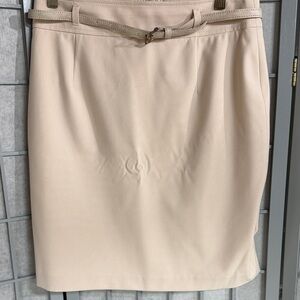 Tristan Cream Pencil Skirt with Belt, Size 8